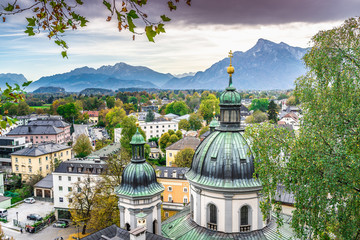 Naklejka premium Roofs of the ancient city of Salzburg, Austria.