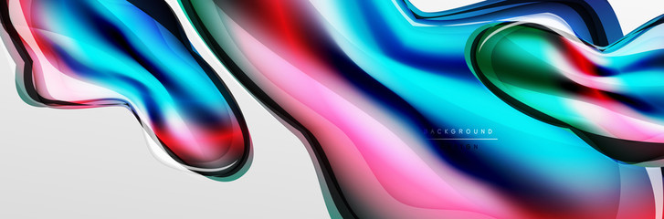 Vector abstract background, flowing liquid style bubble with metallic, color quicksilver chrome texture and color glow effects