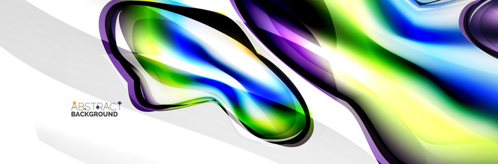 Vector abstract background, flowing liquid style bubble with metallic, color quicksilver chrome texture and color glow effects