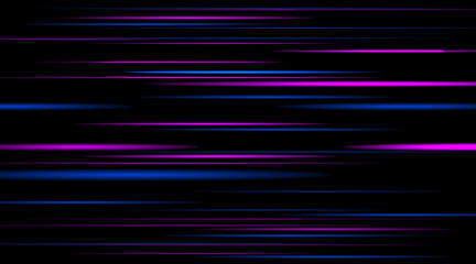 Acceleration speed motion on night road. Luminous blurred horizontal lines. Pink and blue color. Abstract composition. Stock vector illustration.