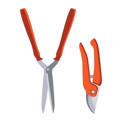 garden shears and pruners flat illustration. hand inventory