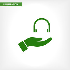 headphones in hand icon , lorem ipsum Flat design