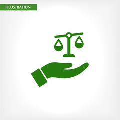 scales in his hand icon , lorem ipsum Flat design