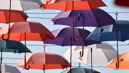 decoration of city streets with colorful umbrellas