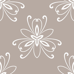 Floral ornament. Seamless abstract classic background with flowers. Pattern with repeating floral elements. White ornament for fabric, wallpaper and packaging