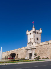 Fototapeta na wymiar Fortification of the Puertas Tierra in Cadiz capital, Andalusia. Spain. Europe. August 16, 2020 