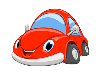 Funny red car on white background. Vector illustration