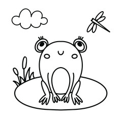 Cute frog. Vector illustration for coloring book. Printable coloring page for kindergarten and preschool.