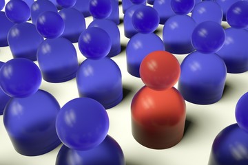 Glass blue figures of people with one red person, distinguished, not like everyone else, by individuality and personality, own style, statistics