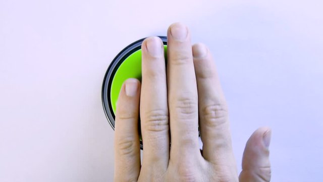 Business person pushing green glossy money button with dollar sign. Press button to earn big bucks. 4K video for payment system, financial institution, stock market, digital wallet, crediting, banks
