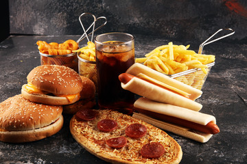 Unhealthy products. food bad for figure, skin, heart and teeth.