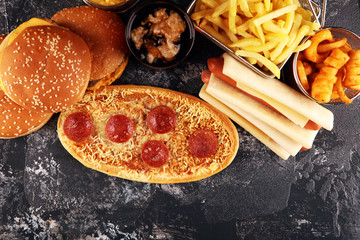 Unhealthy products. food bad for figure, skin, heart and teeth.