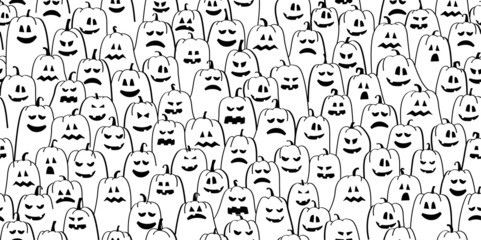 Halloween seamless pattern with pumpkins and ghosts. Black and white