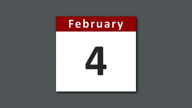 February calendar common year (non-leap). Flipping and tearing the pages of the days for the entire month of February