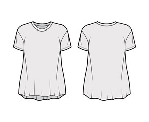 Naklejka premium Boyfriend slub cotton-jersey T-shirt technical fashion illustration with crew neck, short sleeves, relaxed silhouette. Flat outwear apparel template front, back grey color. Women, men, unisex top CAD