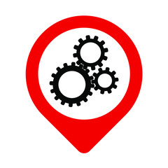 red gear icon on white background