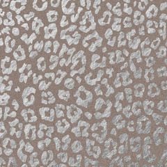 Metallic Silver Animal Print Pattern on Cork Texture Background, Digital Paper, Leopard