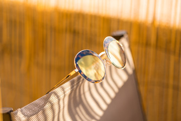 Cat eye sunglasses special model for ladies with special design lenses reflecting the sun. Selective focus 