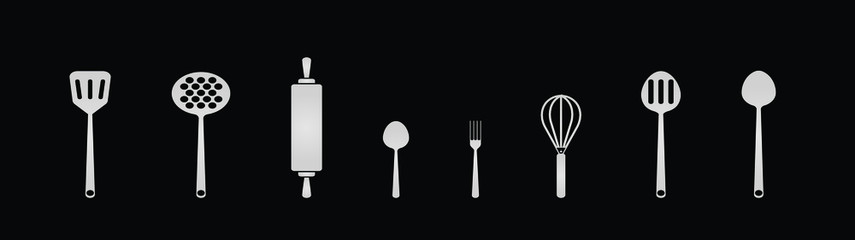 set of kitchen tools icon design template with various models. vector illustration