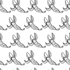 seamless pattern white bananas with a black outline on a white background