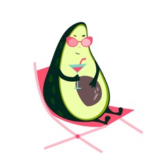 Funny Avocado character. Greeting card with sweet avocado. Vector illustration isolated on white background.