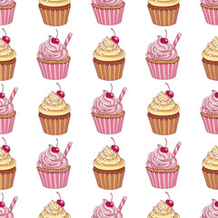 Modern seamless sweets, great design for any purposes. Colorful background. Vector doodle background.