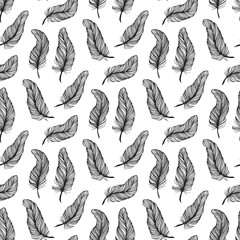 Obraz premium Vintage seamless feather, great design for any purposes. Vector sketch illustration.