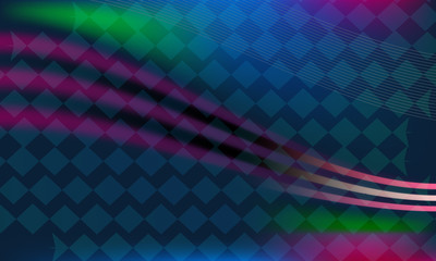 Abstract background pattern of geometric shapes, lines and rays on a blue background.