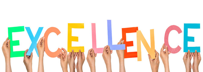 closeup hands  holding text Excellence concept 