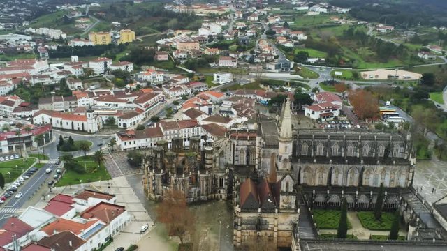 Batalha. Hitorical city with monastery in Portugal. Europe. Aerial Drone Footage