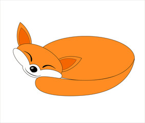 Obraz premium The animal is a cute red fox, drawn in the style of flat, she is sleeping. Drawing isolated on white background. Stock vector illustration.