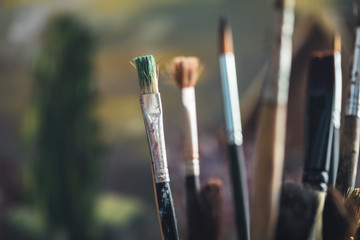 brushes on the paint background