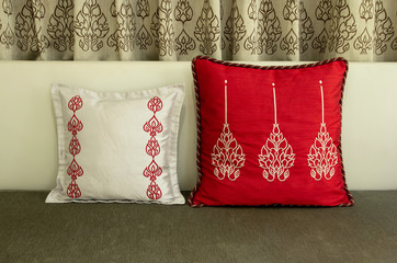 Ancient Style of Two Fabric Pillow on the Sofa