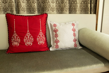 Ancient Style of Two Fabric Pillow on the Sofa