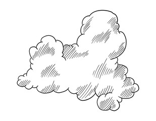 Hand drawn cloud in cartoon style. Doodle sky sketch. Coloring design element. Vector illustration on white background