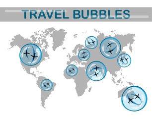 Fototapeta na wymiar Travel Bubble. New normal solution for tourist industry to travel safely between disinfected country. New tourism trend after Covid-19 pandemic. International agreement for business travel concept.