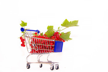 Cart with berries on a white background red currant . Summer berry. Red berries are a whole...