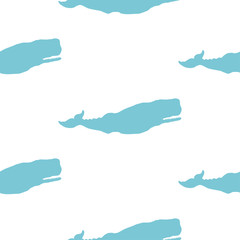 Vector Silhouette Seamless Pattern With Whales. Cachalot 