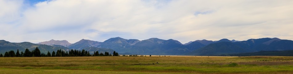 Fototapeta na wymiar Nature panoramic of prairie and mountains