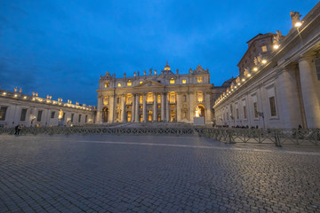 Fototapeta na wymiar View of Saint Peter's basilica at dusk, Vatican City, Rome, Italy