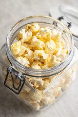 Sweet tasty popcorn in jar.