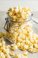 Sweet tasty popcorn in jar.