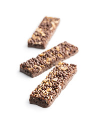 Chocolate cereal bars. Tasty protein bars.