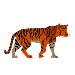 Flat illustration of standing orange tiger