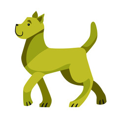 Flat illustration of walking olive green dog