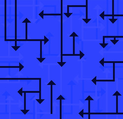 Fondo azul con flechas en rangos de azul, cruzadas entre sí