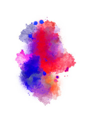 Watercolor painted background with blots and splatters. Brush stroked painting. 2D Illustration.