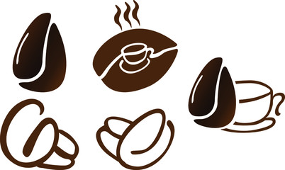 Set of Vector Design of a Coffee Logo in Brown with Circle Theme