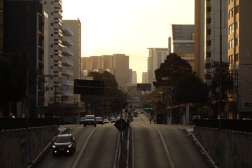 Francisco Matarazzo avenue. Streetview of Vehicle traffic and buildings at evening, in Sao Paulo,...