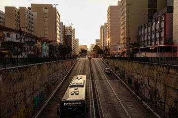 Francisco Matarazzo avenue. Streetview of Vehicle traffic and buildings at evening, in Sao Paulo,...